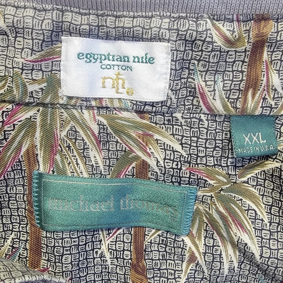 Michael Thomas Ltd Egyptian Nile Cotton Shirt Tan Cream Bamboo Collared Size XXL - Picture 7 of 10